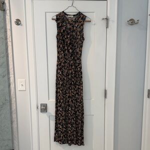 Ulla Johnson Black Maxi Dress with Tan Floral Print